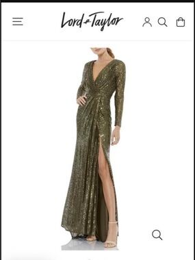 Lord & Taylor Olive Green Sequin Long Sleeve Gown